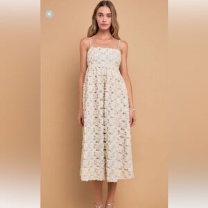 English Factory Cream and Light Blue Floral Lace Midi Sundress